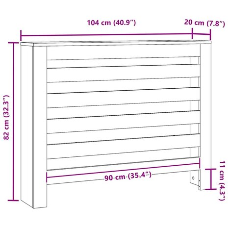 Radiatorafdekking Zwart Eiken 104 x 20 x 82 cm 9
