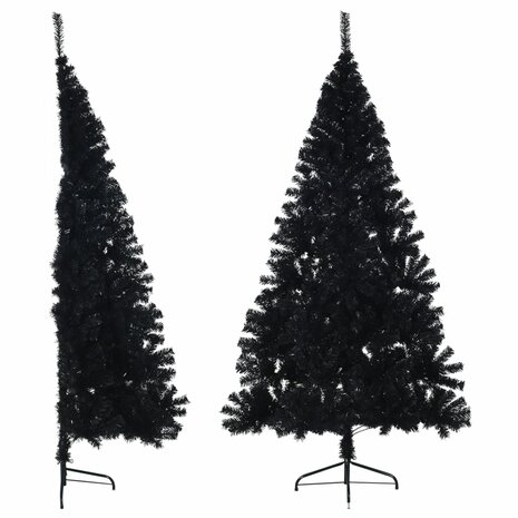 Kunstkerstboom met standaard half 210 cm PVC zwart 1