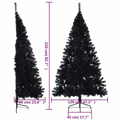 Kunstkerstboom met standaard half 210 cm PVC zwart 9