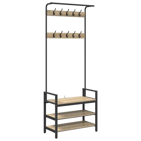 Kapstok met plank Sonoma eiken 75 x 34 x 184 cm Bewerkt hout 2