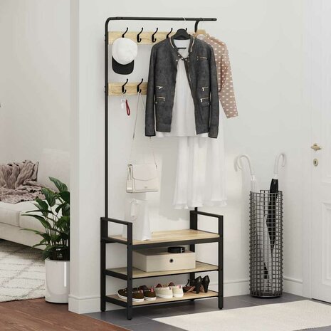 Kapstok met plank Sonoma eiken 75 x 34 x 184 cm Bewerkt hout 4