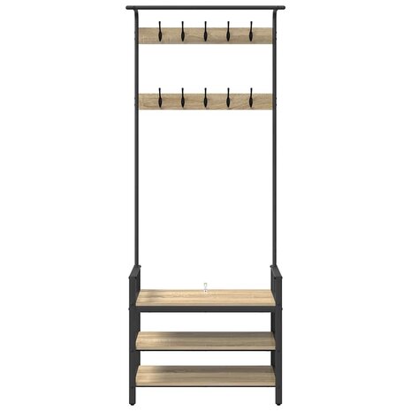 Kapstok met plank Sonoma eiken 75 x 34 x 184 cm Bewerkt hout 5