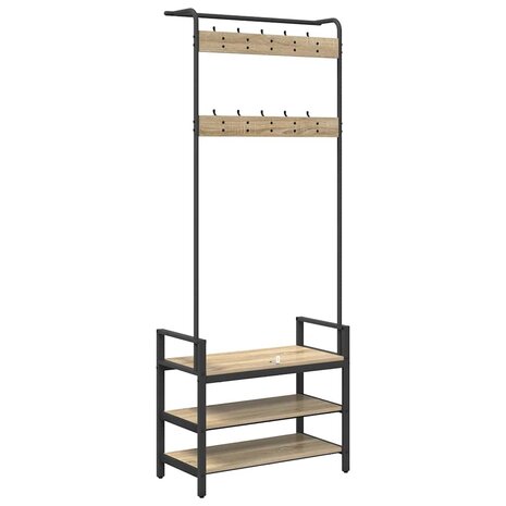 Kapstok met plank Sonoma eiken 75 x 34 x 184 cm Bewerkt hout 7