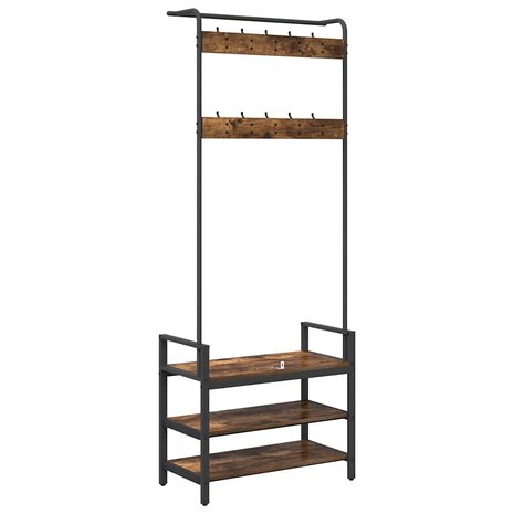 Kapstok met plank Gerookt eiken 75 x 34 x 184 cm Bewerkt hout 7