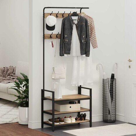 Kapstok artisanaal eikenkleurig 75 x 34 x 184 cm Bewerkt hout 4