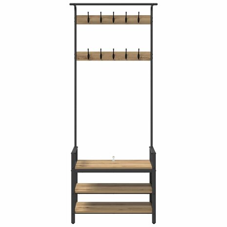 Kapstok artisanaal eikenkleurig 75 x 34 x 184 cm Bewerkt hout 5