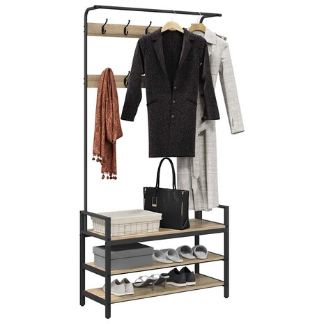 Kapstok met plank Sonoma eiken 95 x 34 x 184 cm Bewerkt hout 3