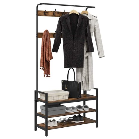 Kapstok met plank Gerookt eiken 95 x 34 x 184 cm Bewerkt hout 3