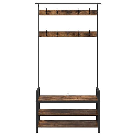 Kapstok met plank Gerookt eiken 95 x 34 x 184 cm Bewerkt hout 5