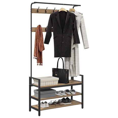 Kapstok artisanaal eikenkleurig 95 x 34 x 184 cm Bewerkt hout 3