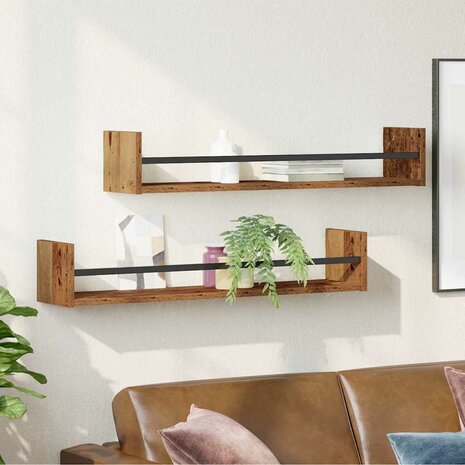 Wandplank met plank 2 pcs Oud hout 80 x 16 x 14 cm Bewerkt hout 4