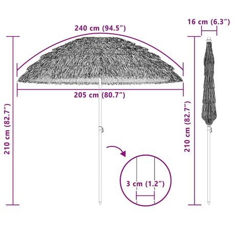 Strandparasol Bruin Ø 206 x 209.5 cm Staal 5