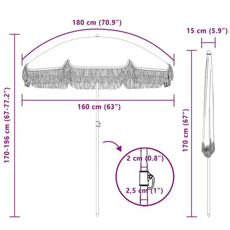 Parasol Grijs en Wit Ø 160 x 195 cm Staal 8