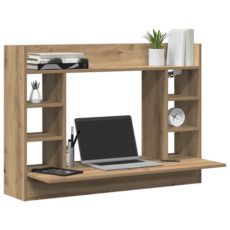 Aan de muur bevestigd bureau met plank artisanaal eikenkleurig 3