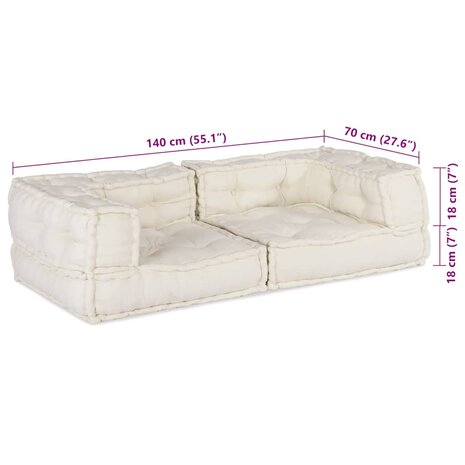 Poef modulair 140x70x36 crèmekleurig stof 9