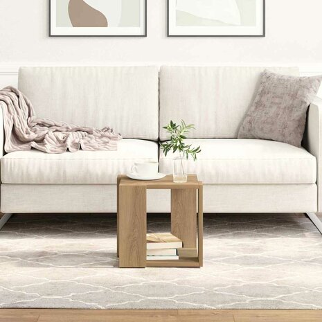 Salontafel artisanaal eikenkleurig 32 x 32 x 30 cm Bewerkt hout 1