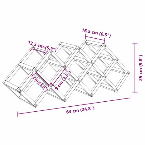Wijnrek Zwart 63 x 16.5 x 25 cm Gepoedercoat staal 9