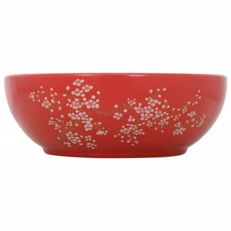 Opzetwasbak rond Φ41x14 cm keramiek wit en rood 2