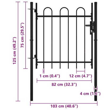 Enkele poort met boog vorm 100x75 cm 7