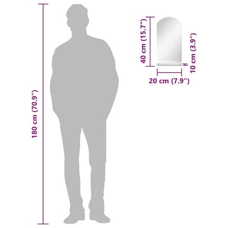 Wandspiegel met schap 20x40 cm gehard glas 7