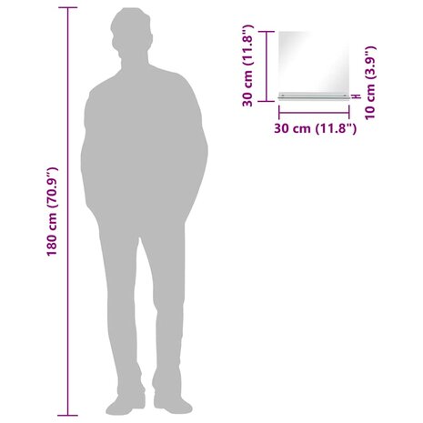 Wandspiegel met schap 30x30 cm gehard glas 7