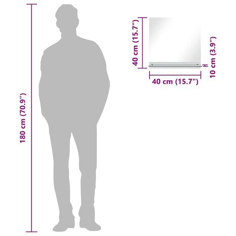 Wandspiegel met schap 40x40 cm gehard glas 7