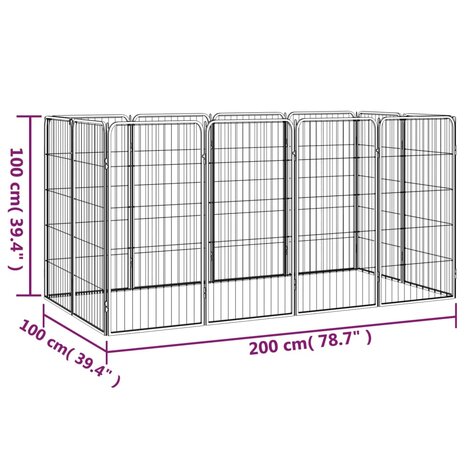 Hondenkennel 12 panelen 50 x 100 cm gepoedercoat staal zwart 7