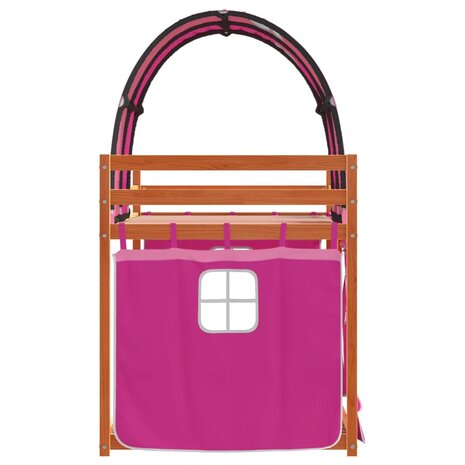 Stapelbed met gordijnen 90x190 cm grenenhout roze 6