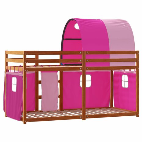 Stapelbed met gordijnen 90x190 cm grenenhout roze 7