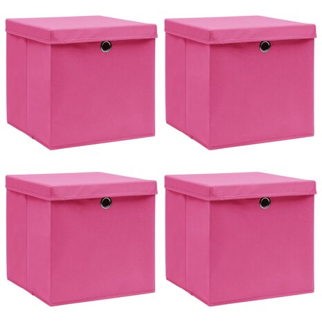Opbergboxen met deksel 4 st 32x32x32 cm stof roze 1