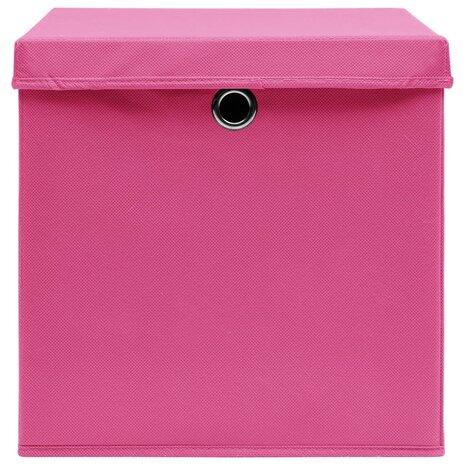 Opbergboxen met deksel 4 st 32x32x32 cm stof roze 4
