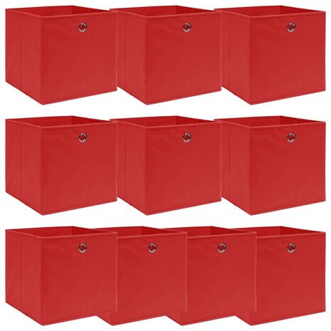 Opbergboxen 10 st 32x32x32 cm stof rood 1