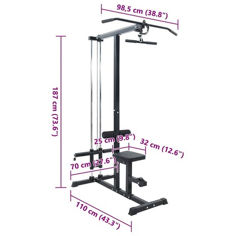 Lat pulldown machine Zwart 110 x 70 x 187 cm Poedergecoat staal 8