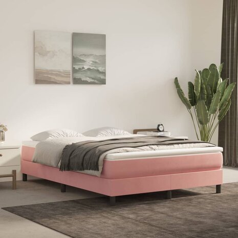 Boxspring bed fluweel roze 140x200 cm 1