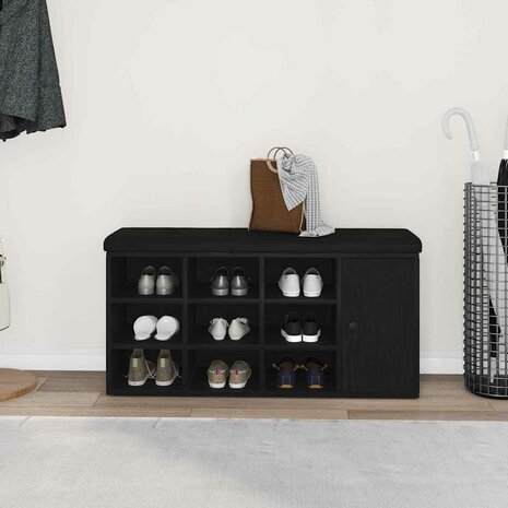 Opslagbank met plank Zwart Eiken 102 x 32 x 50 cm Bewerkt hout 4