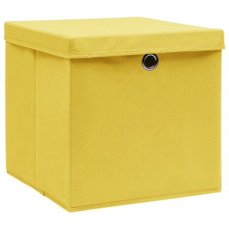 Opbergboxen met deksel 4 st 32x32x32 cm stof geel 2