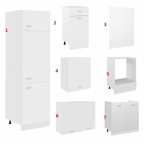 7-delige Keukenkastenset Lyon bewerkt hout wit 9