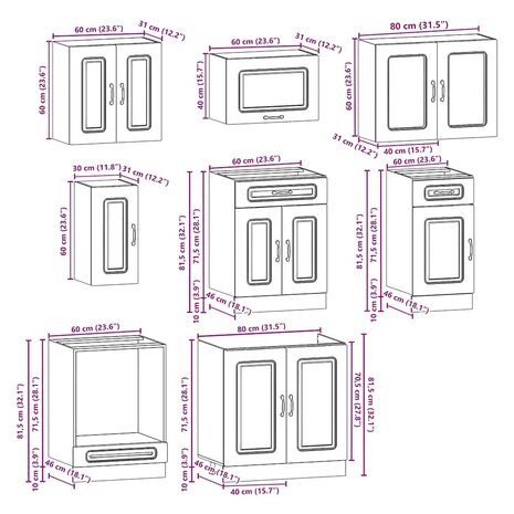 8-delige Keukenkastenset Kalmar bewerkt hout wit 8