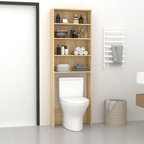 Wasmachinekast 64x24x190 cm wit en sonoma eikenkleurig 3