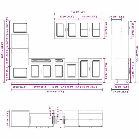 7-delige Keukenkastenset Kalmar bewerkt hout betongrijs 8
