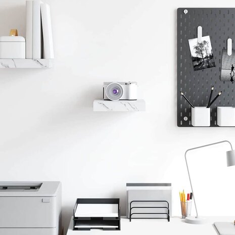 Wandplank met opslag Wit Marmer 23 x 23,5 x 4 cm Bewerkt hout 4