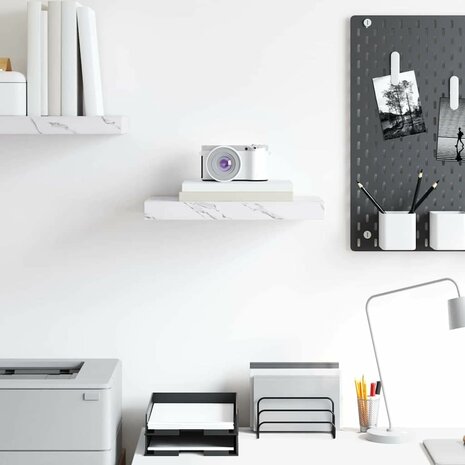 Wandplank met opslag Wit Marmer 40 x 23,5 x 4 cm Bewerkt hout 4