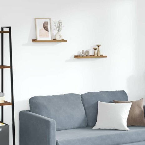 Wandplank met plank 2 pcs Bruin 40 x 9 x 3 cm Bewerkt hout 1