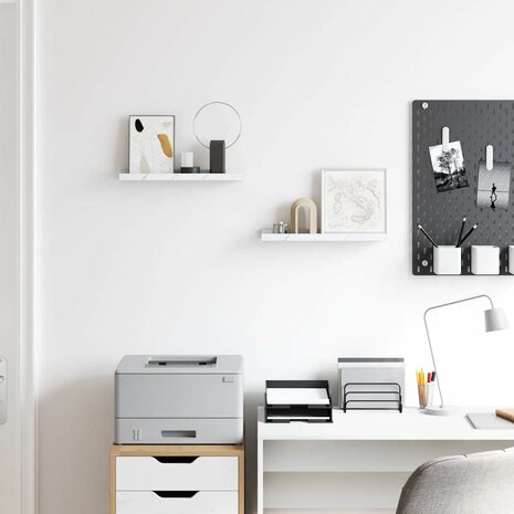 Wandplank met plank 2 pcs Wit Marmer 40 x 9 x 3 cm Bewerkt hout 4