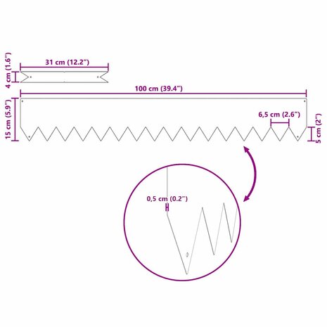 Tuinrand 10 pcs Olijf Groen 100 x 0.05 x 20 cm 7