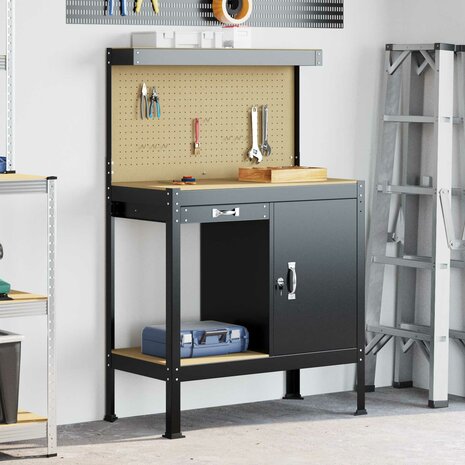Werkbanken met lade Zwart 81 x 41 x 145 cm Bewerkt hout 1