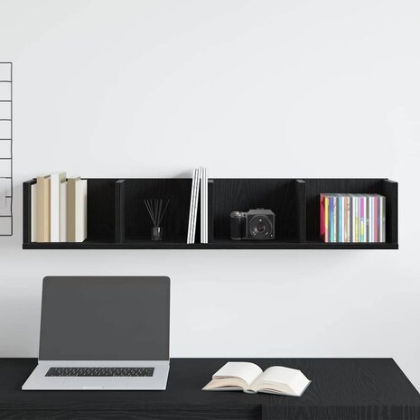 Wandplank met plank Zwart Eiken 100 x 18 x 18 cm Bewerkt hout 4