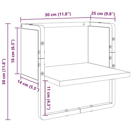 Wandplank met plank Zwart Eiken 30 x 25 x 30 cm Bewerkt hout 8