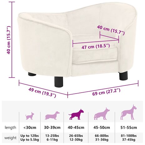 Hondenbank 69x49x40 cm pluche cr&egrave;mekleurig 9