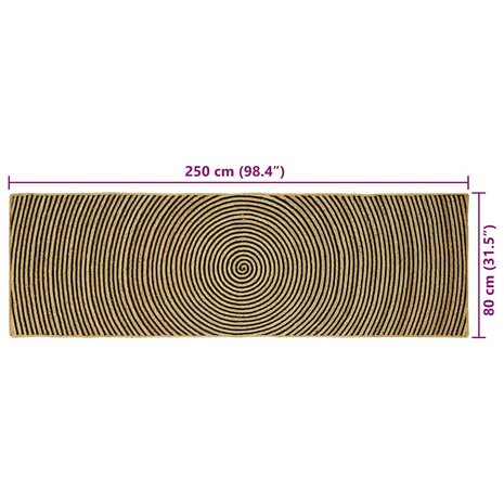 Vloerkleed Natuurlijk en Zwart 80 x 250 cm Jute 9